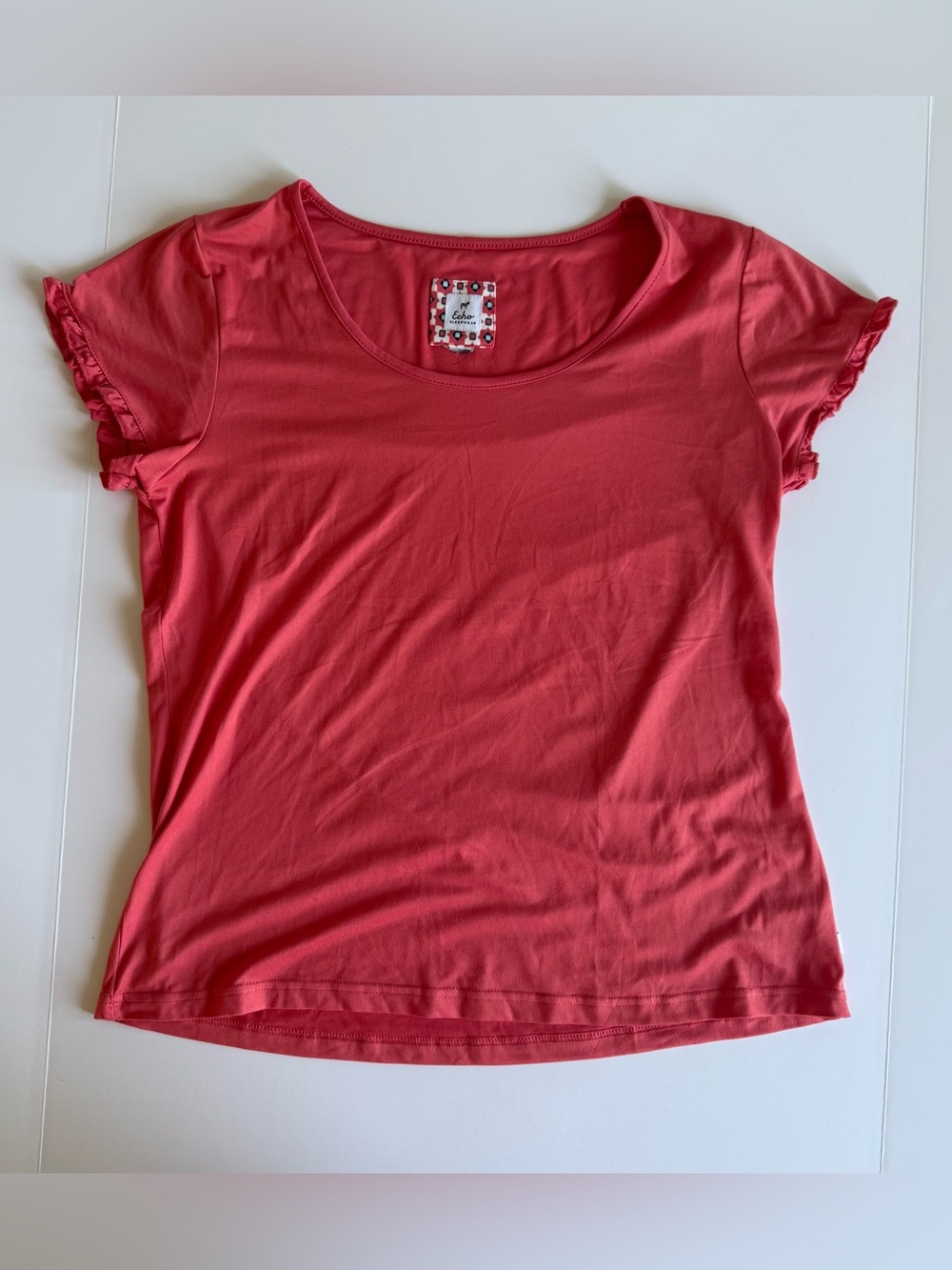 Echo Sleepwear Coral Pink Ruffle Sleeve Lounge Top Approx M